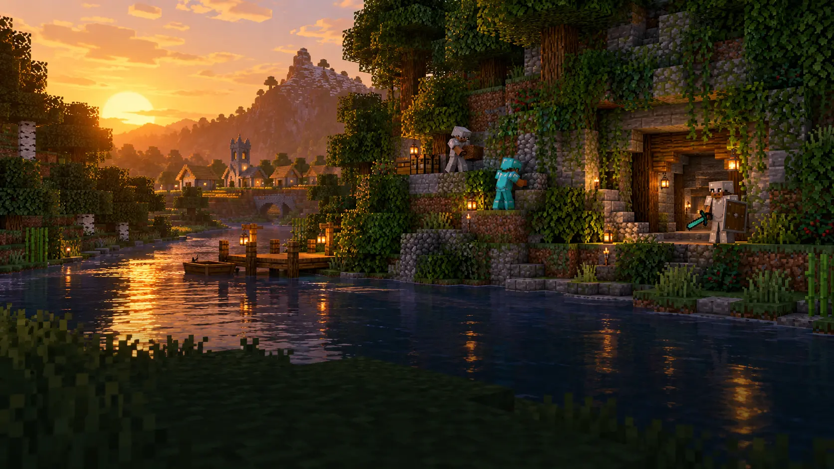 Minecraft SMP sunucusunda üs kuran oyuncular