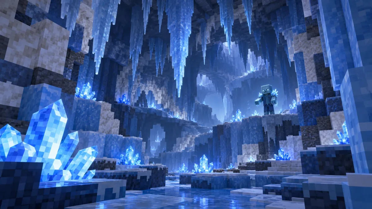 Minecraft 26.60 güncellemesiyle gelen buz mağarası, parlayan buz kristalleri ve Frostbite zombisi